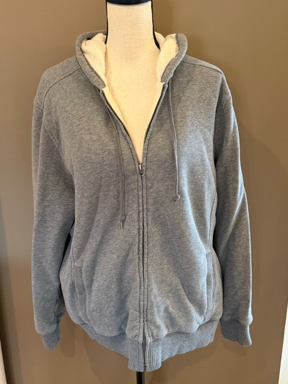 LL Bean Fleece Lined Gray Hoodie Pockets Warm Fall Winter, Size XL